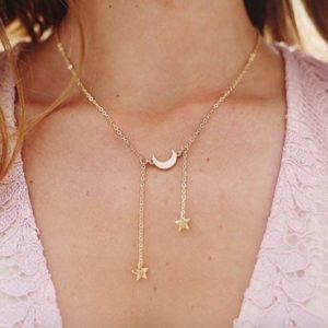 Stars and Moon Tassel Gold Color Necklace